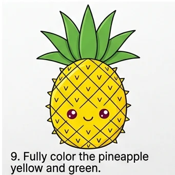 How to Draw a Pineapple: Easy Step-by-Step Drawing Tutorial for Kids 10 How to Draw a Pineapple Step 9