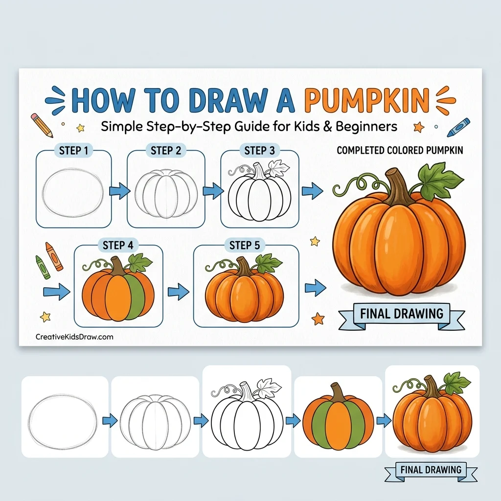 How to Draw a Pumpkin: Easy Step-by-Step Drawing Tutorial for Kids 1 How to Draw a Pumpkin