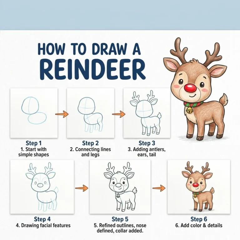 How to Draw a Reindeer: Easy Step-by-Step Drawing Tutorial for Kids 11 How to Draw a Reindeer