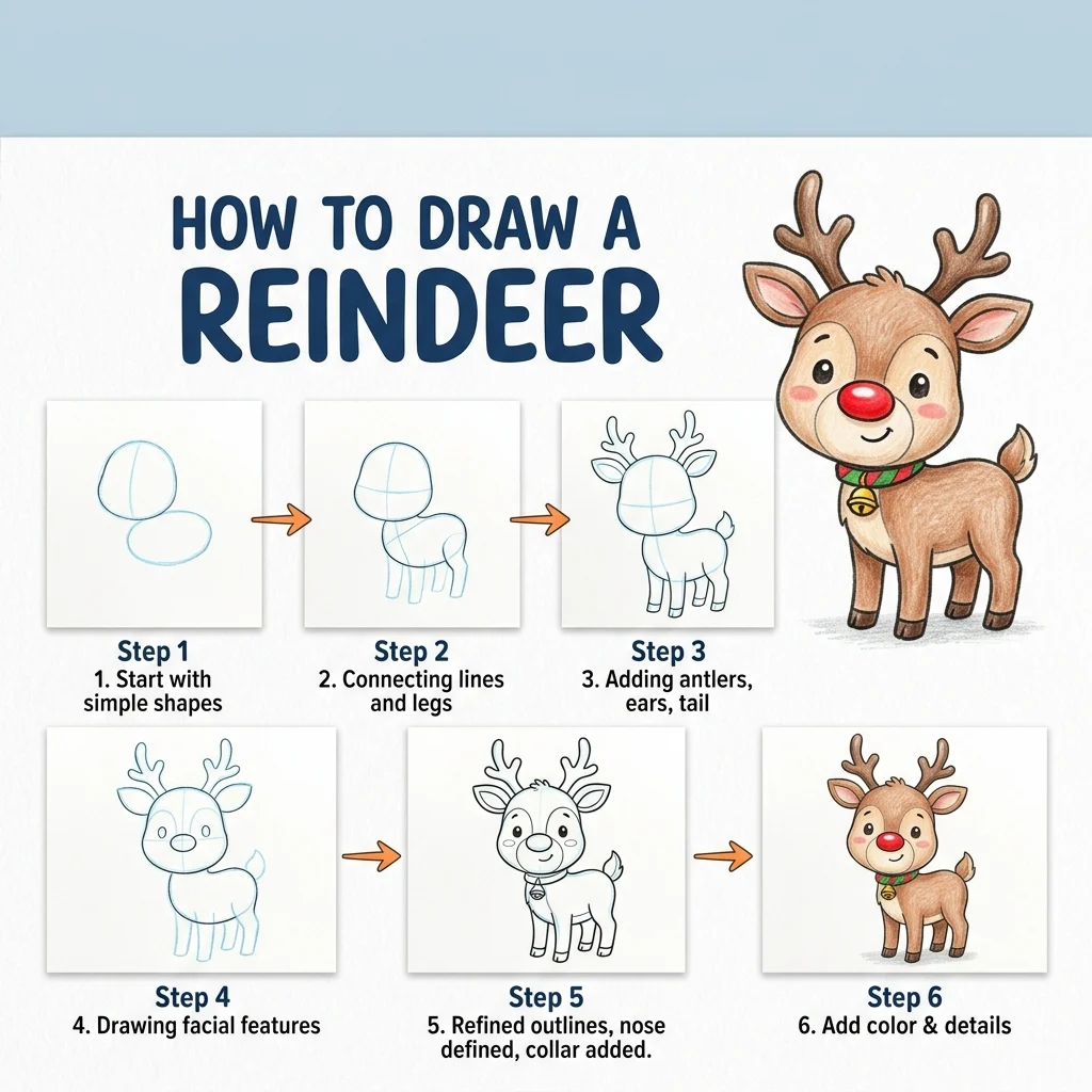 How to Draw a Reindeer: Easy Step-by-Step Drawing Tutorial for Kids 1 How to Draw a Reindeer