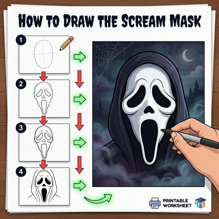 How to Draw the Scream Mask: Easy Step-by-Step Drawing Tutorial for Kids 51 How to Draw the Scream Mask