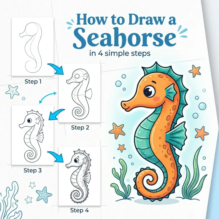 How to Draw a Seahorse: Easy Step-by-Step Drawing Tutorial for Kids 51 How to Draw a Seahorse