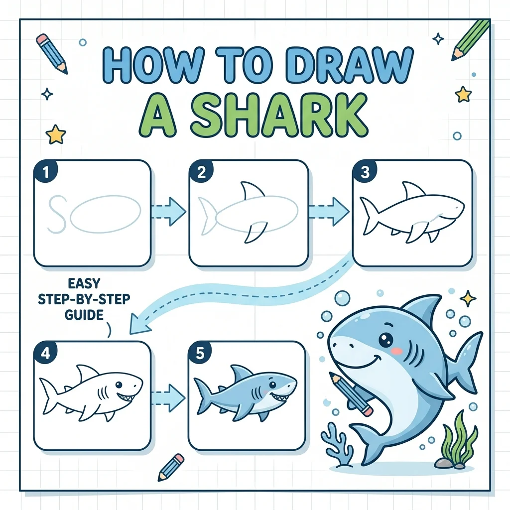 How to Draw an Easy Shark: Easy Step-by-Step Drawing Tutorial for Kids 1 How to Draw an Easy Shark