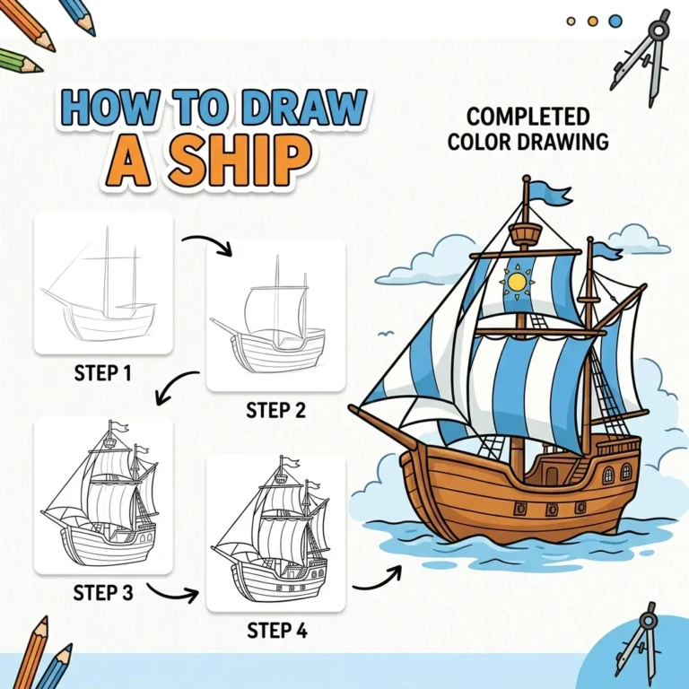 How to Draw a Sailing Ship: Easy Step-by-Step Drawing Tutorial for Kids 11 How to Draw a Sailing Ship