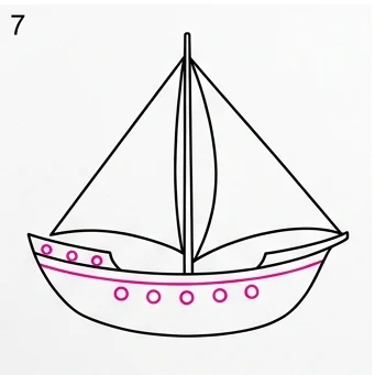 How to Draw a Sailing Ship: Easy Step-by-Step Drawing Tutorial for Kids 8 How to Draw a Sailing Ship Step 7