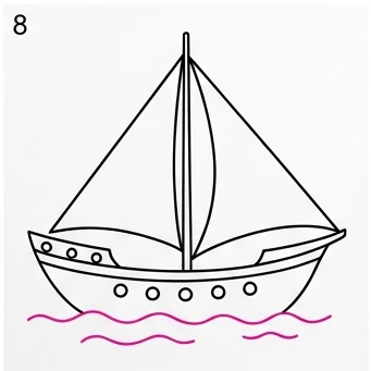 How to Draw a Sailing Ship: Easy Step-by-Step Drawing Tutorial for Kids 9 How to Draw a Sailing Ship Step 8