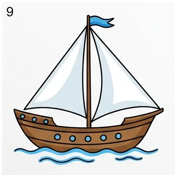How to Draw a Sailing Ship: Easy Step-by-Step Drawing Tutorial for Kids 10 How to Draw a Sailing Ship Step 9