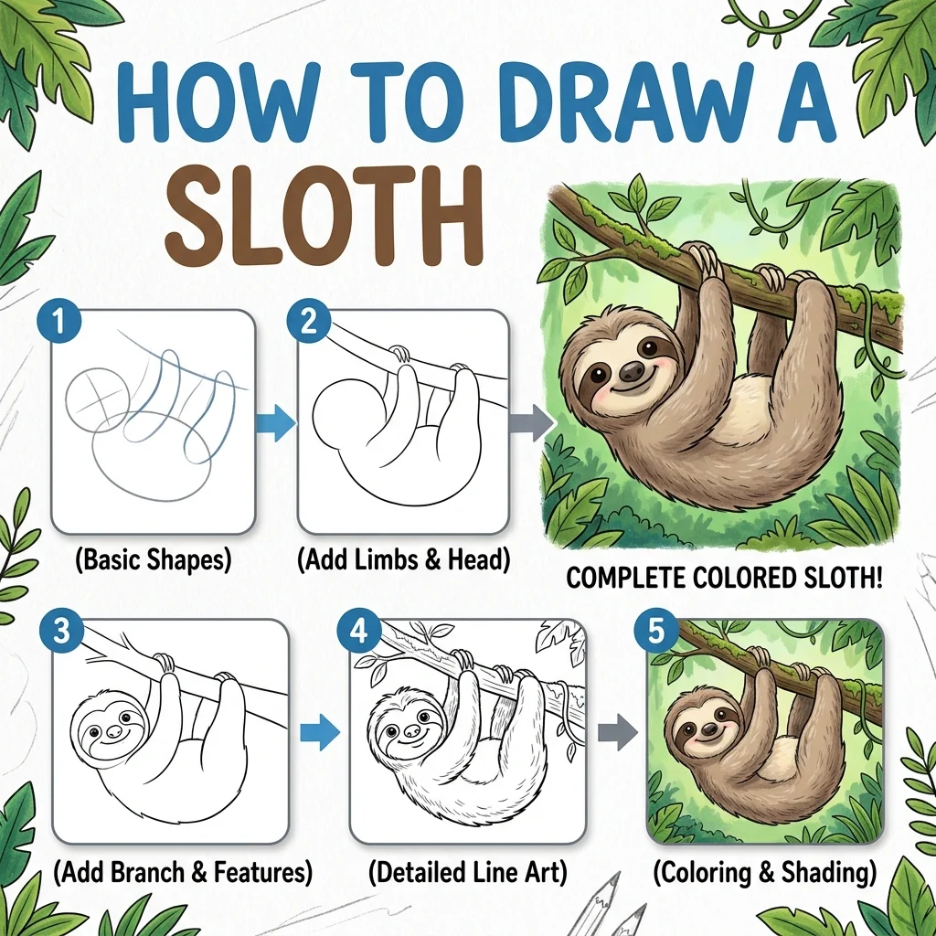 How to Draw a Sloth: Easy Step-by-Step Drawing Tutorial for Kids 1 How to Draw a Sloth