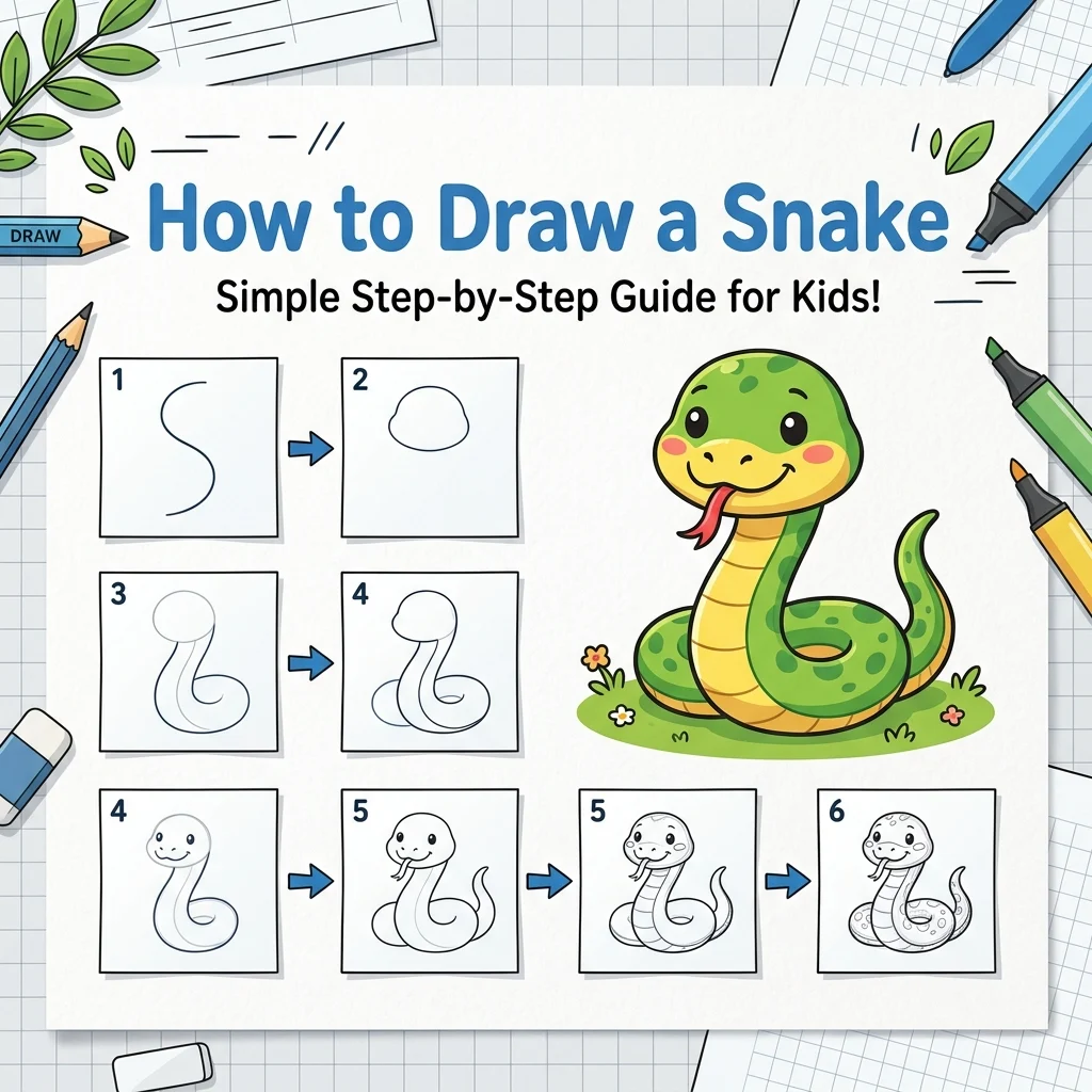 How to Draw a Snake: Easy Step-by-Step Drawing Tutorial for Kids 1 How to Draw a Snake
