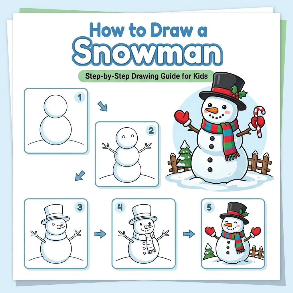 How to Draw a Snowman: Easy Step-by-Step Drawing Tutorial for Kids 1 How to Draw a Snowman