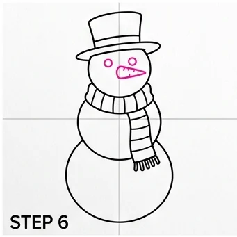 How to Draw a Snowman: Easy Step-by-Step Drawing Tutorial for Kids 7 How to Draw a Snowman Step 6