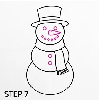 How to Draw a Snowman: Easy Step-by-Step Drawing Tutorial for Kids 8 How to Draw a Snowman Step 7
