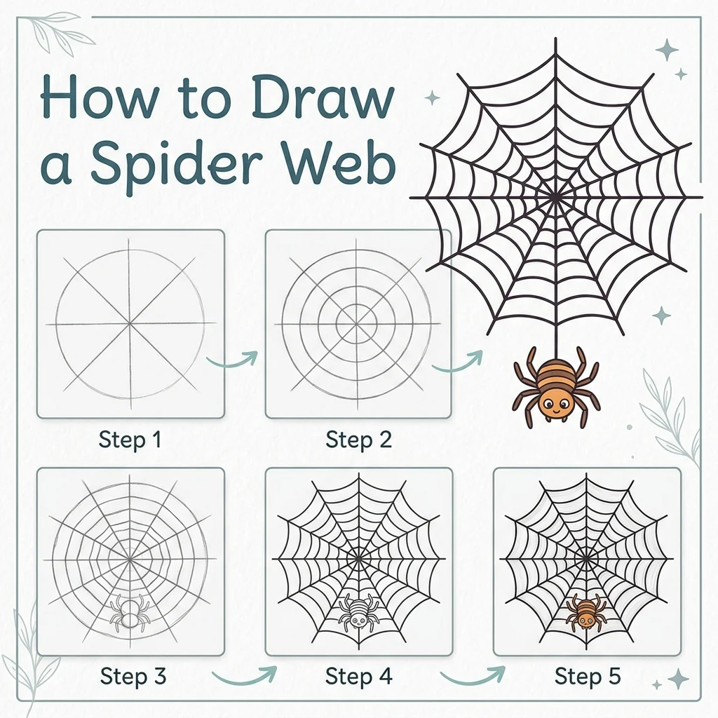How to Draw a Spider Web: Easy Step-by-Step Drawing Tutorial for Kids 1 How to Draw a Spider Web