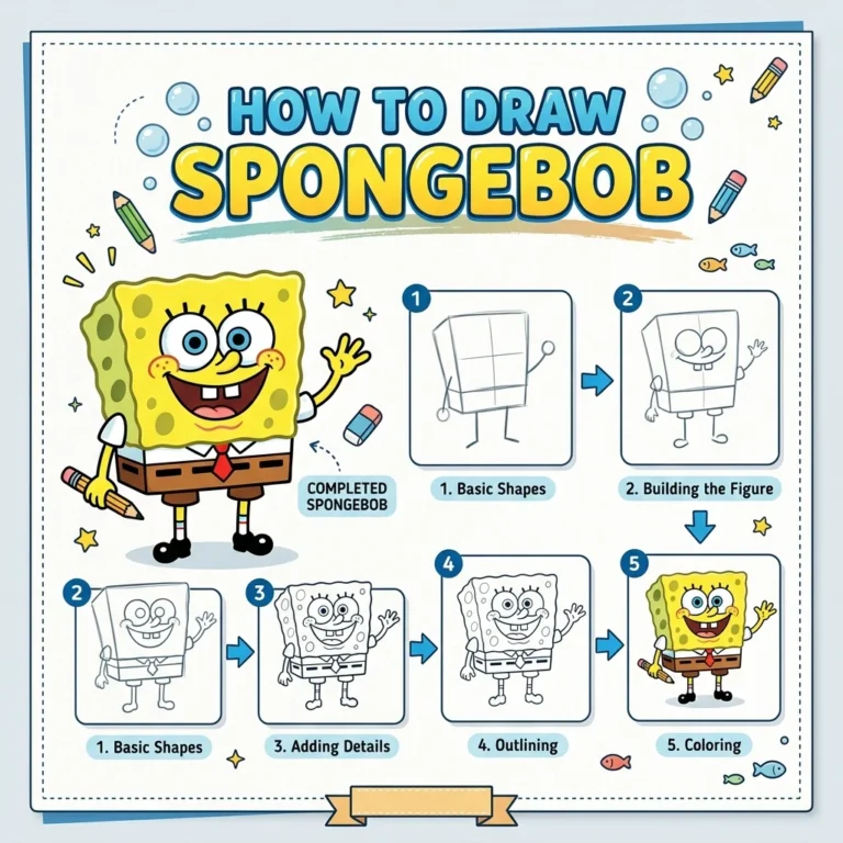 How to Draw SpongeBob: Easy Step-by-Step Drawing Tutorial for Kids 12 How to Draw SpongeBob