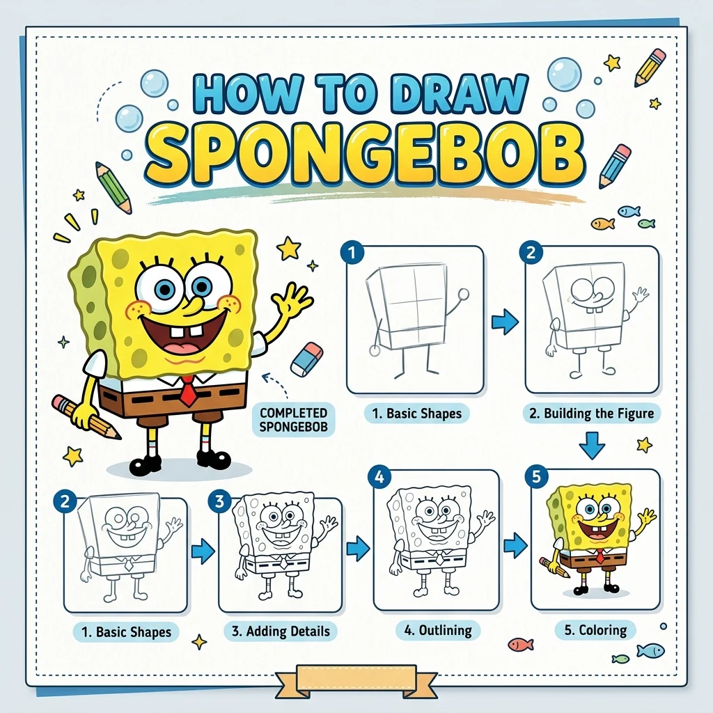 How to Draw SpongeBob: Easy Step-by-Step Drawing Tutorial for Kids 1 How to Draw SpongeBob