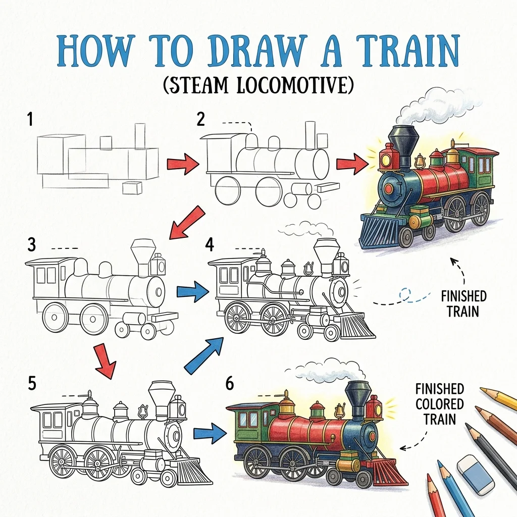 How to Draw a Train: Easy Step-by-Step Drawing Tutorial for Kids 1 How to Draw a Train