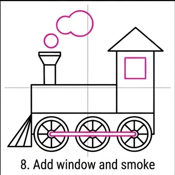 How to Draw a Train: Easy Step-by-Step Drawing Tutorial for Kids 9 How to Draw a Train Step 8