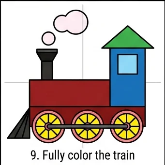 How to Draw a Train: Easy Step-by-Step Drawing Tutorial for Kids 10 How to Draw a Train Step 9