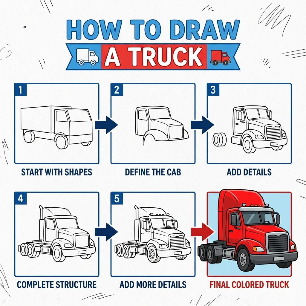 How to Draw a Truck: Easy Step-by-Step Drawing Tutorial for Kids 1 How to Draw a Truck