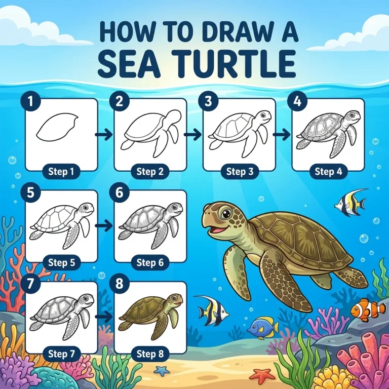 How to Draw a Sea Turtle: Easy Step-by-Step Drawing Tutorial for Kids 11 How to Draw a Sea Turtle