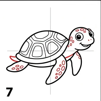 How to Draw a Sea Turtle: Easy Step-by-Step Drawing Tutorial for Kids 8 How to Draw a Sea Turtle Step 7