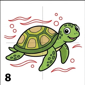 How to Draw a Sea Turtle: Easy Step-by-Step Drawing Tutorial for Kids 9 How to Draw a Sea Turtle Step 8